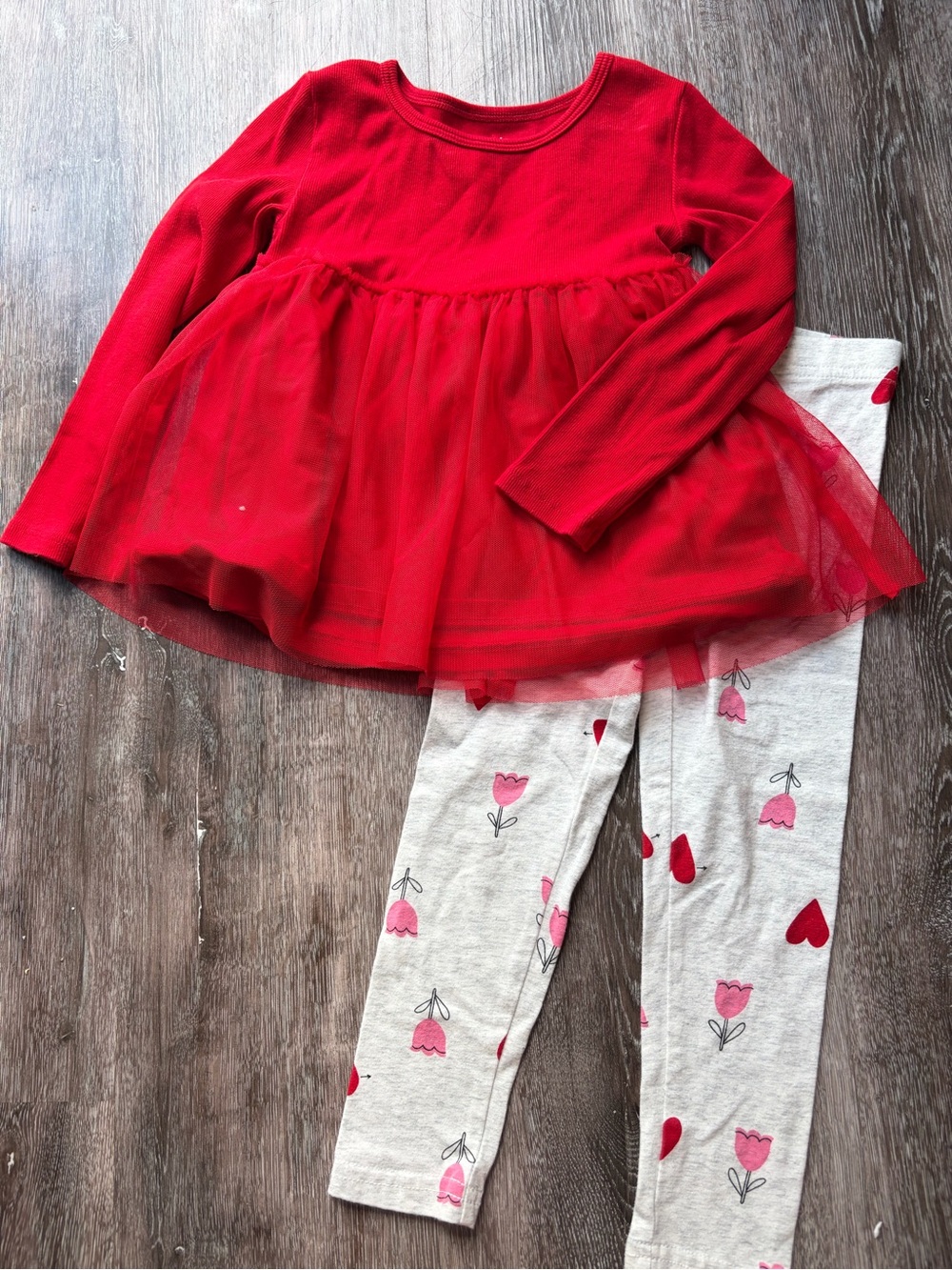 Carter's Red Tulle Top with Cream Floral Leggings